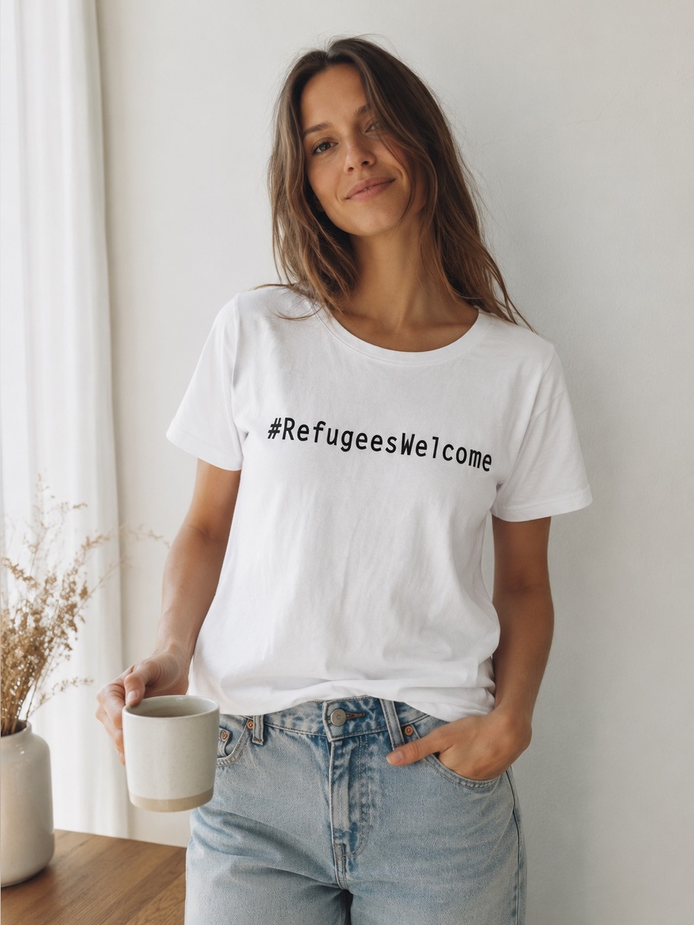 NWT Threads 4 Thought Refugees Welcome Graphic Tee White Small
